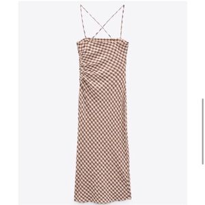 Zara Neutral Plaid MIDI Dress Sz M NWT